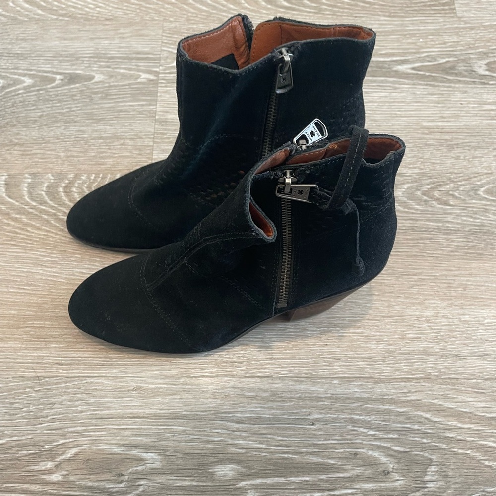 Lucky Brand Ramses Suede Leather Ankle Boots Booties Womens 8 Black Block Heel